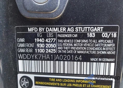 2018 Mercedes-Benz Amg Gt z USA, uszkodzony, nr VIN WDDYK7HA1JA020164